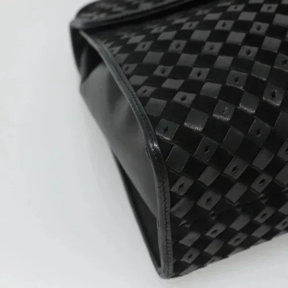 BALLY Hand Bag Leather Black Gold Auth BA1164